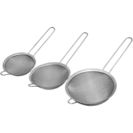 Set 3 site metalice cu maner, cu plasa dubla si fina 11/13/15.5 cm